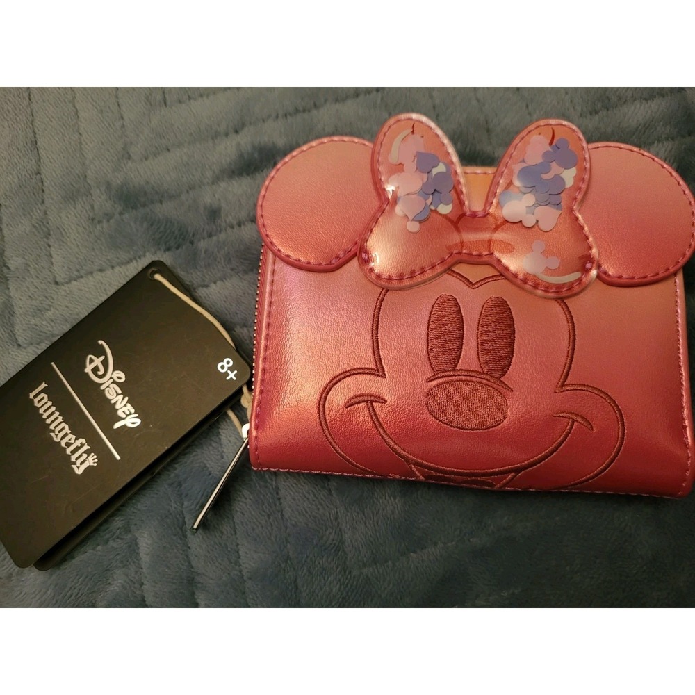 Loungefly Disney Minnie Mouse Pink Confetti Ears Wallet zip around NWT
